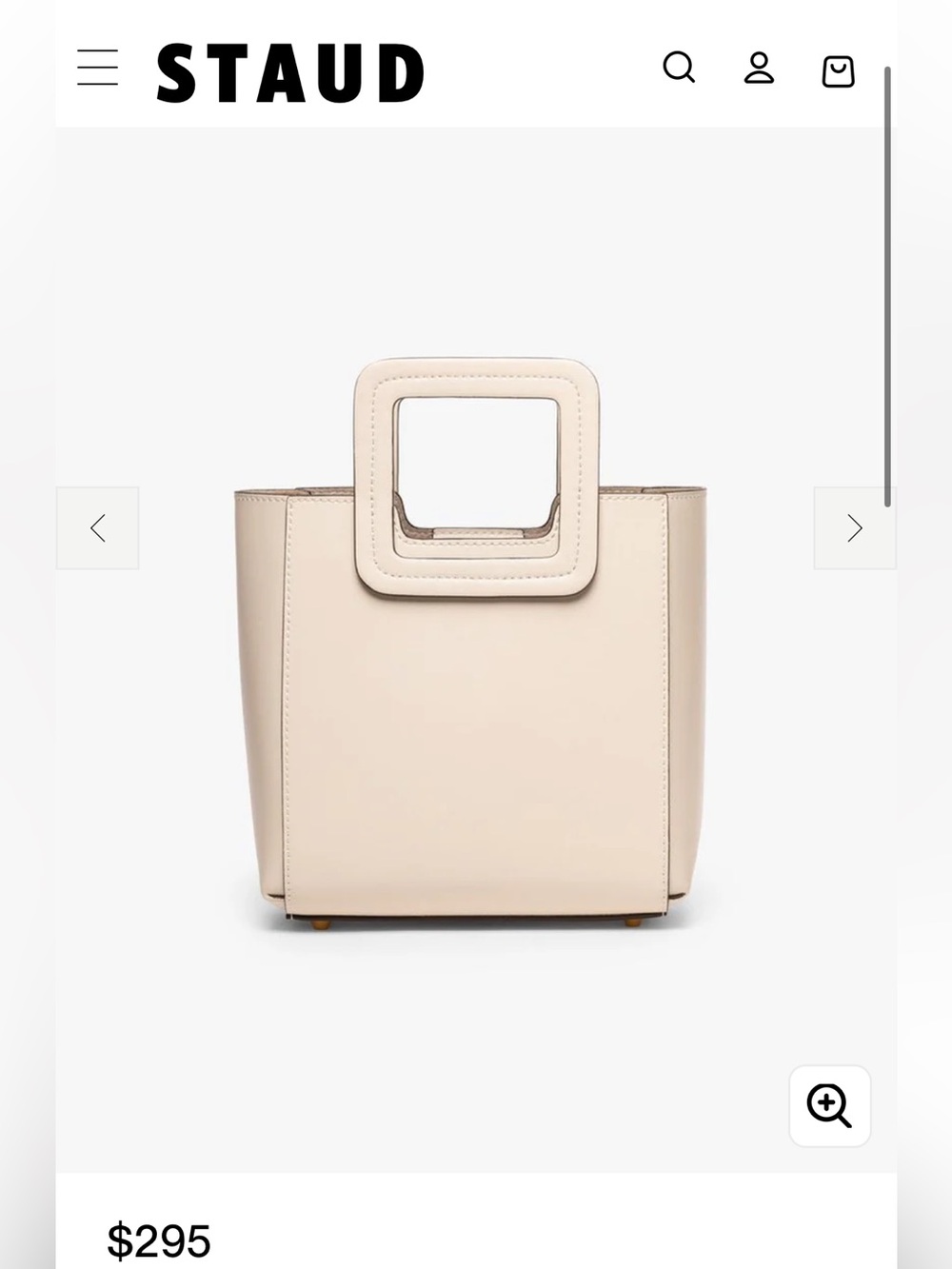 STAUD Cream Mini Shirley Leather Bag - Square Top-Handle Crossbody